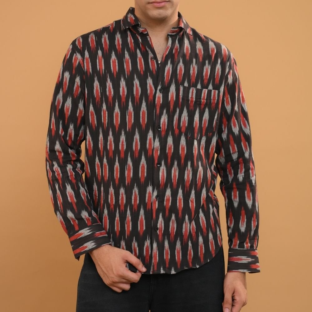 Aartyz black ikat slim fit shirt