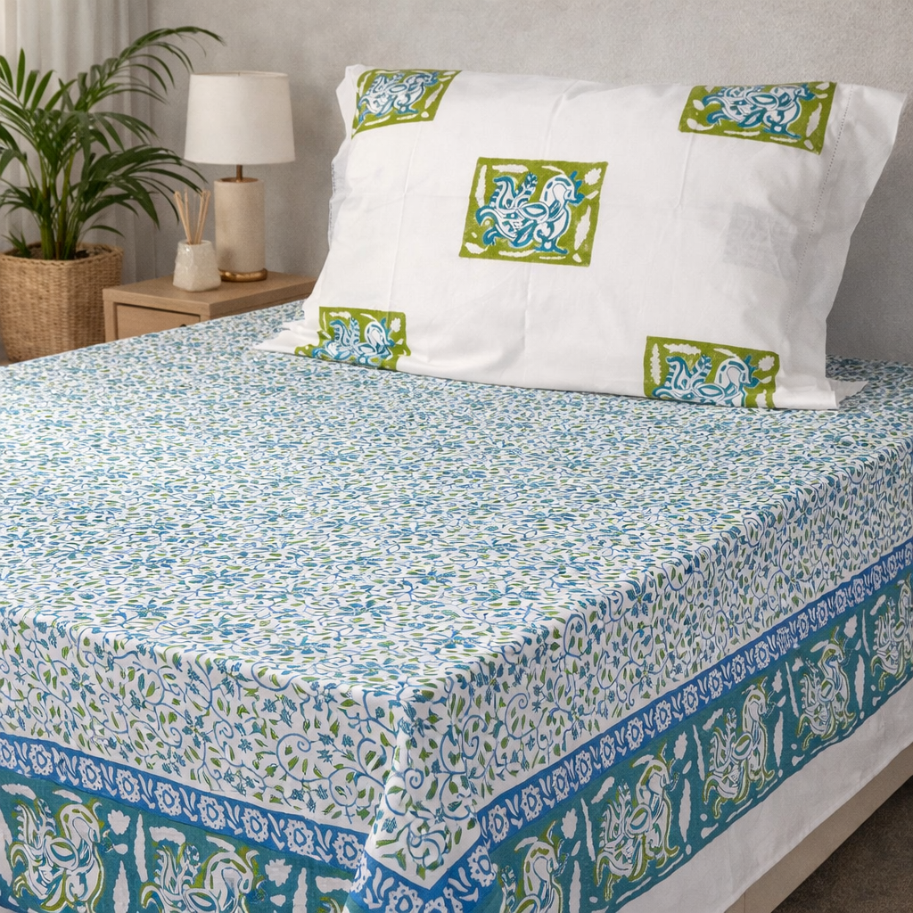 Intricate jaal printed cotton bed sheet