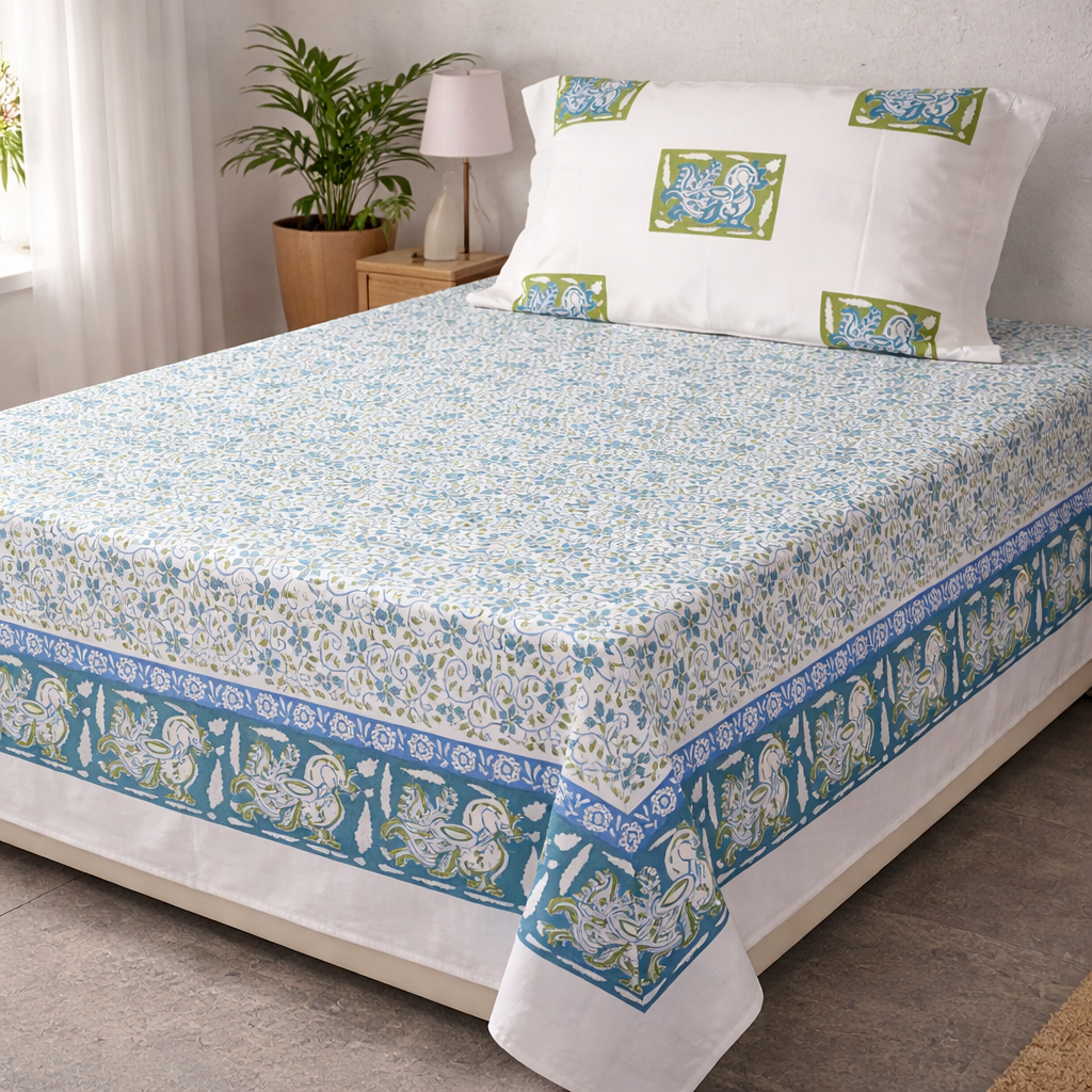 Intricate jaal printed cotton bed sheet