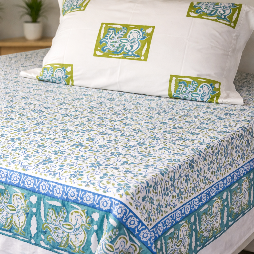 Intricate jaal printed cotton bed sheet