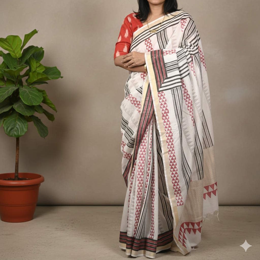 Aartyz geometric print silk saree