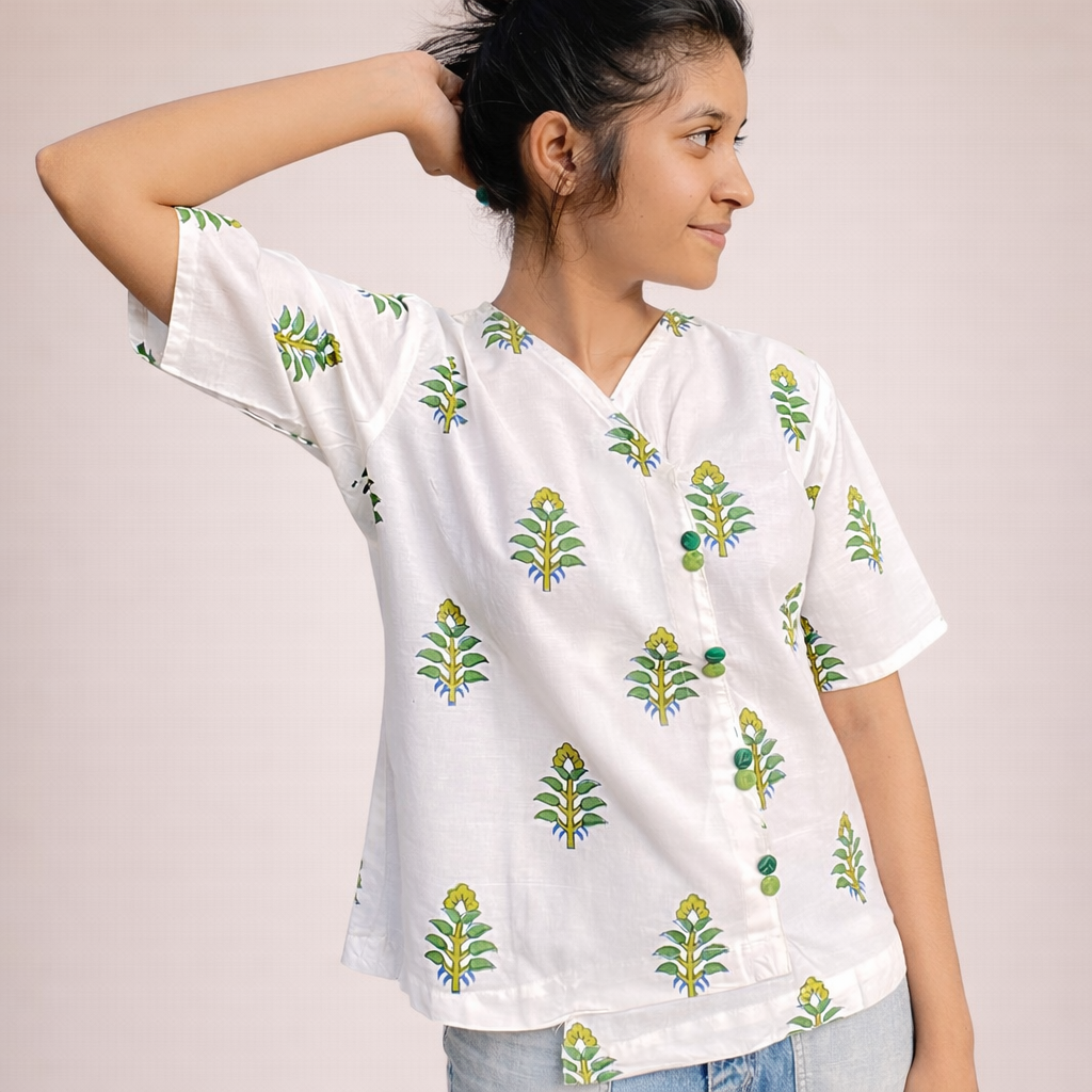 Sanganeri Bloom Hand-Block Printed Cotton Top