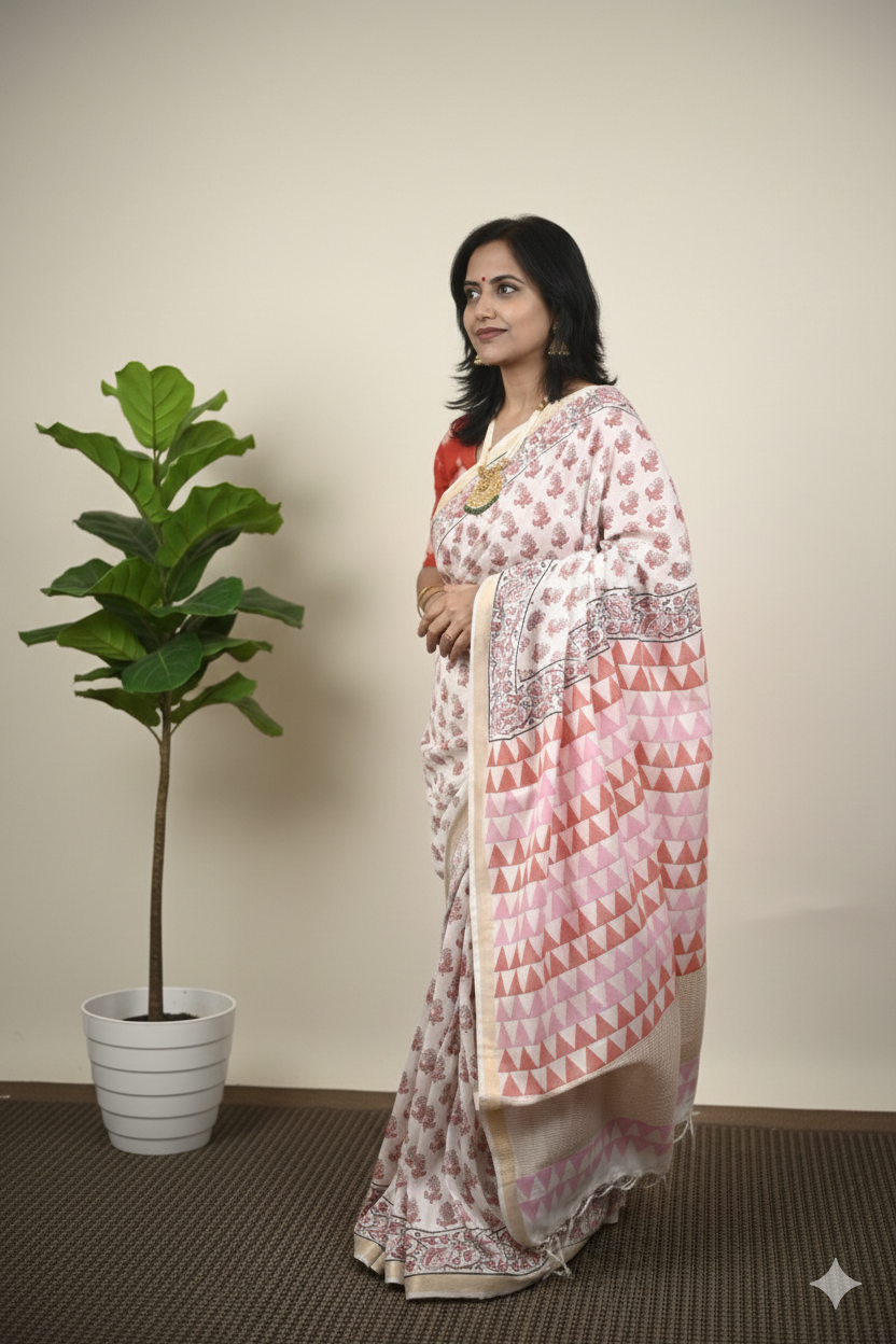 Silk saree with temple borders on pallu