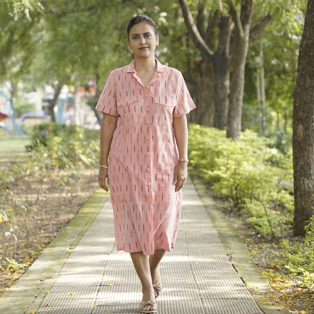 Aartyz pastel pink ikat one piece dress