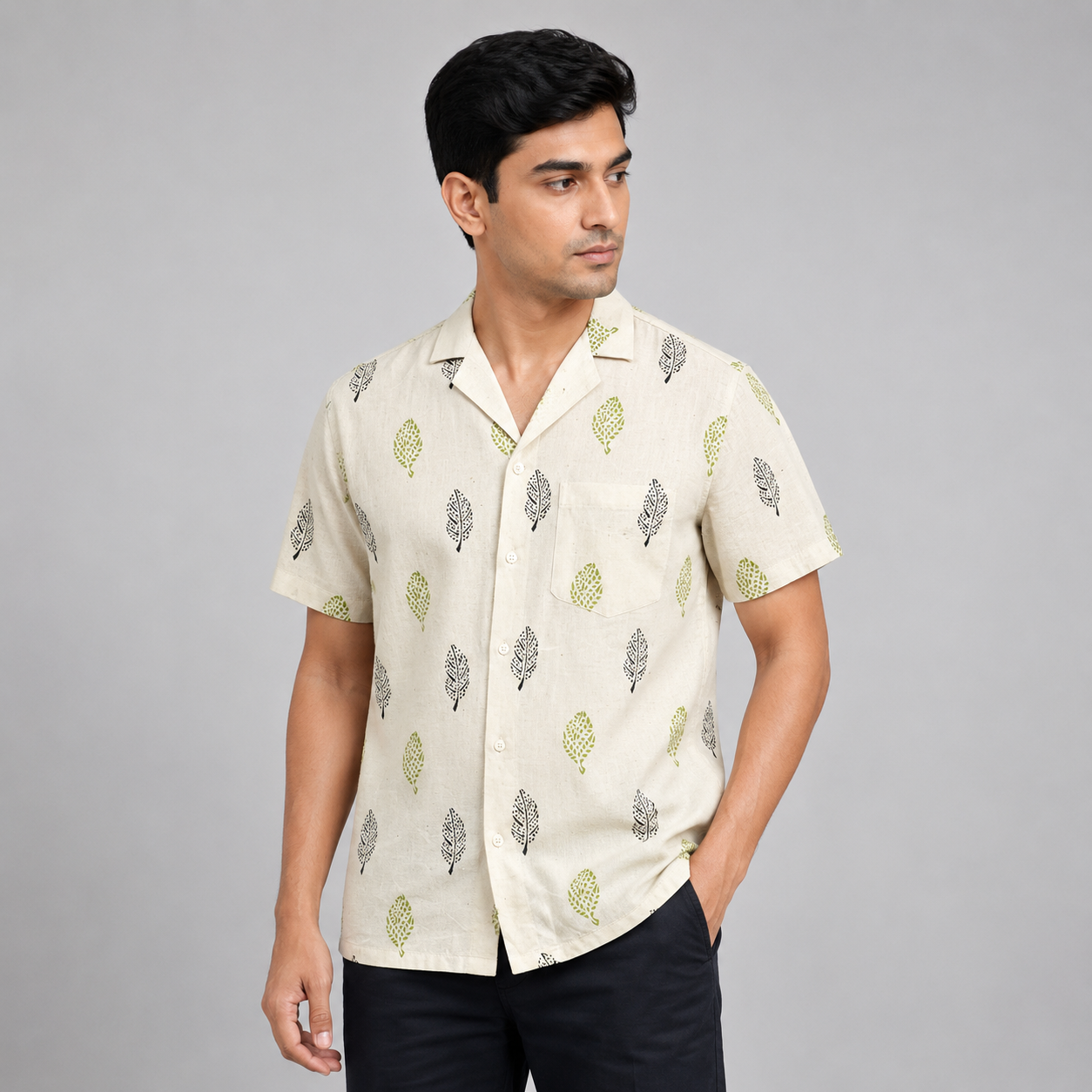 Aartyz leaf motif cotton shirt regular fit