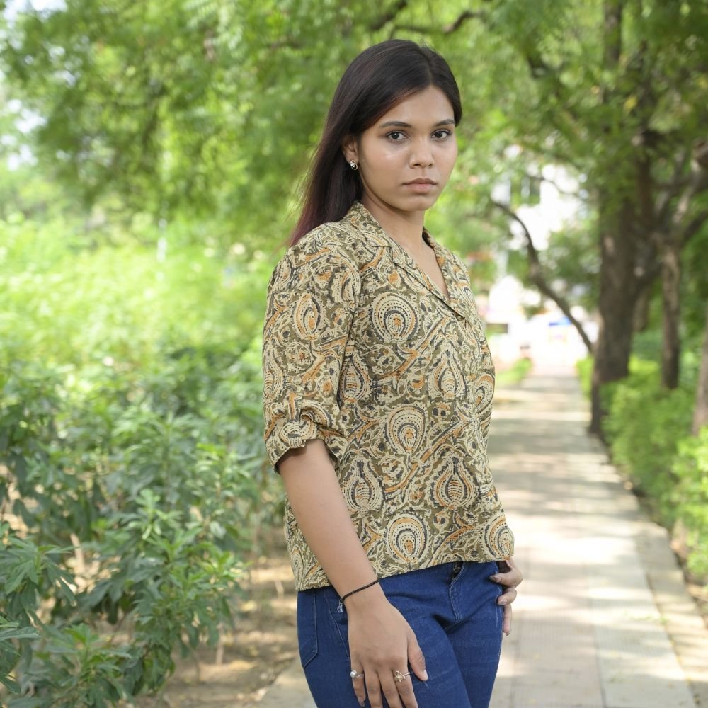 Aartyz olive green kalamkari shirt