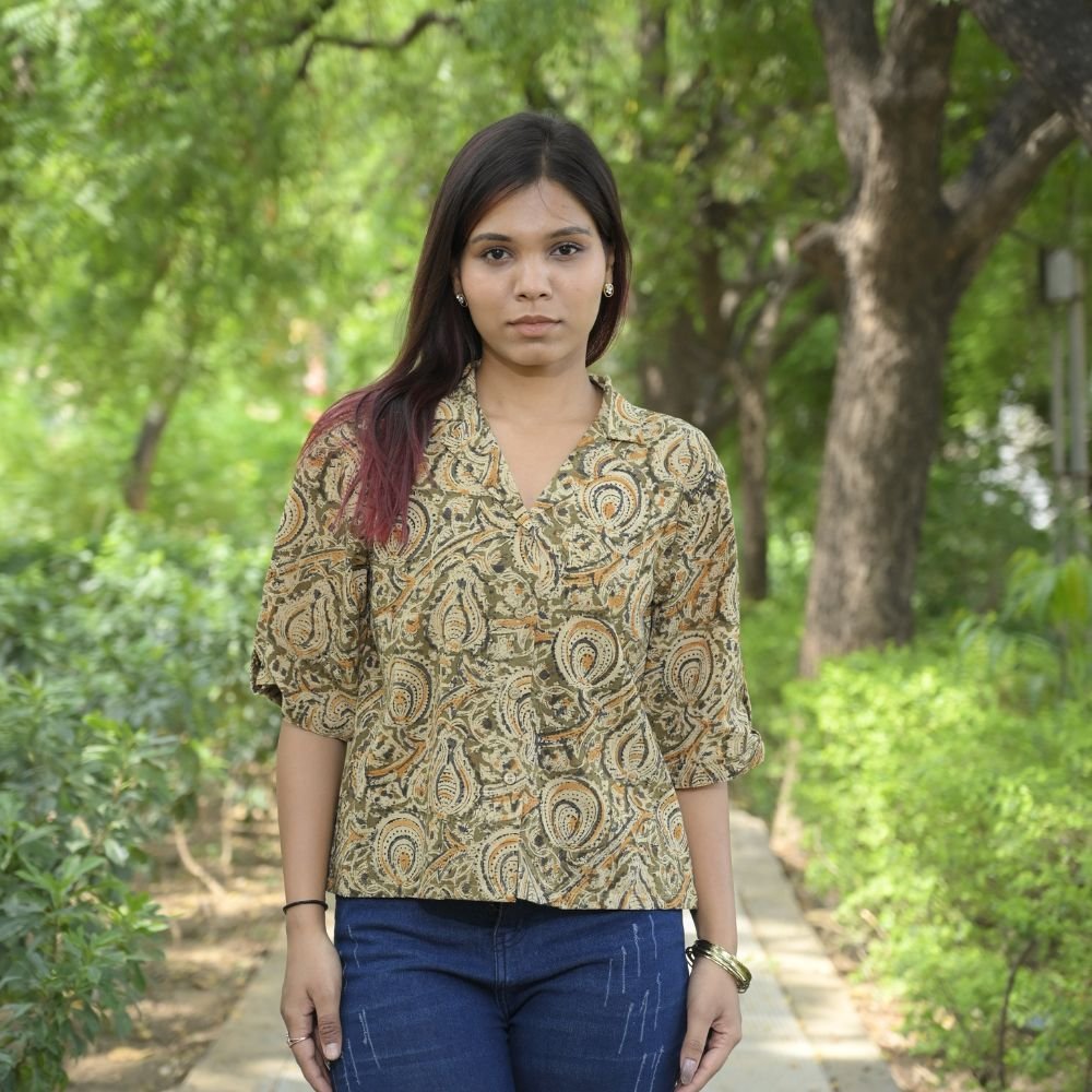 Aartyz olive green kalamkari shirt