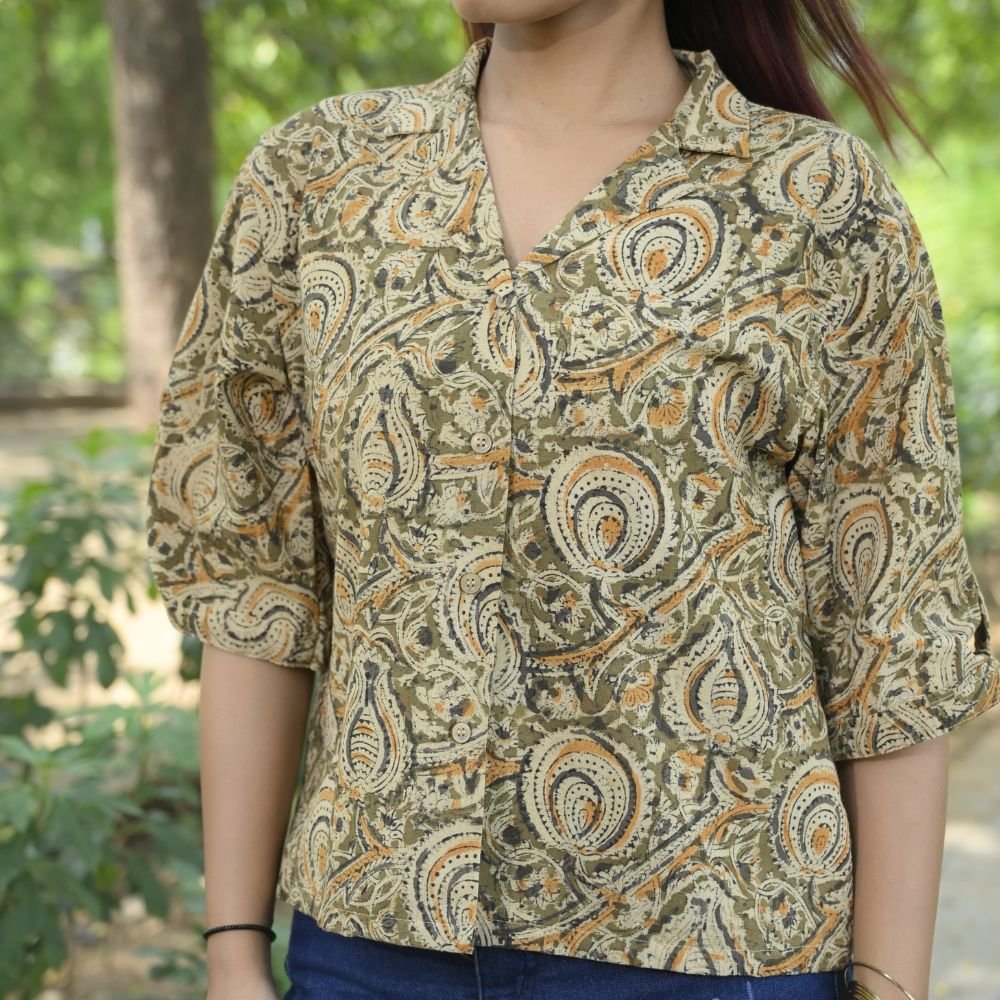 Aartyz olive green kalamkari shirt