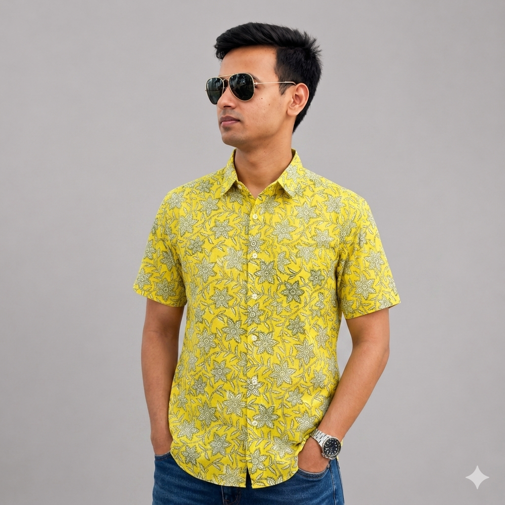 Aartyz yellow floral print slim fit Shirt