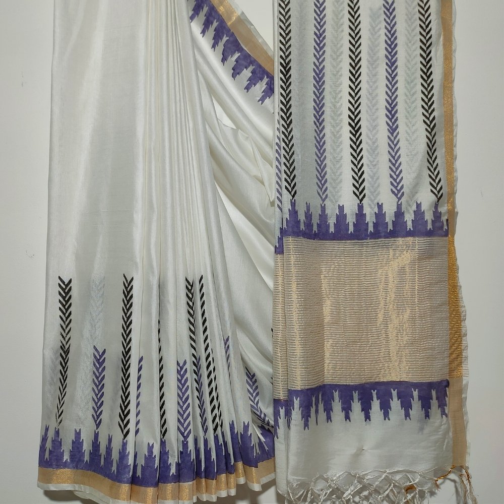 Aartyz lavender geometric print saree
