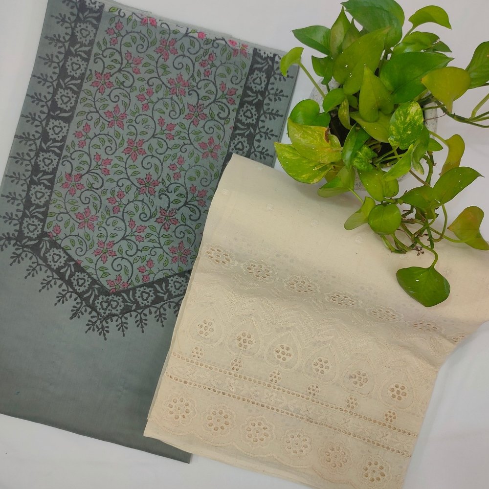 Aartyz grey chanderi dress material