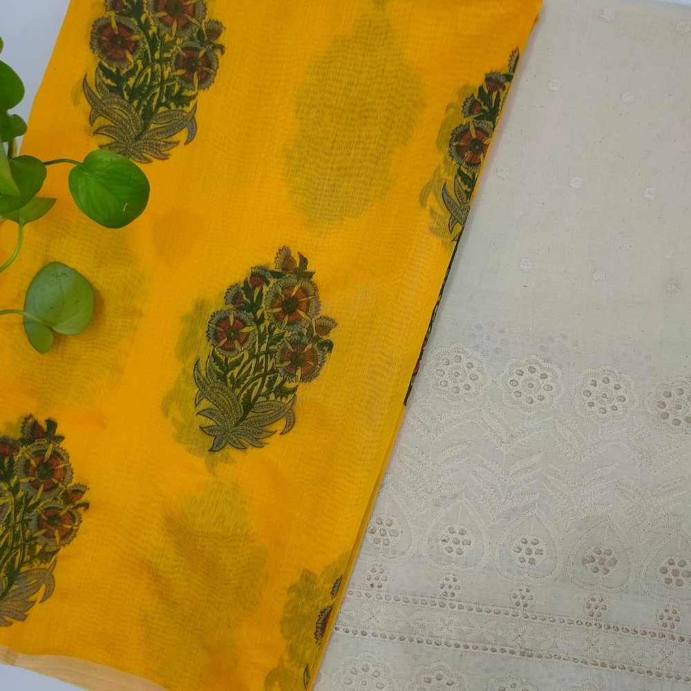 Aartyz yellow floral dress material