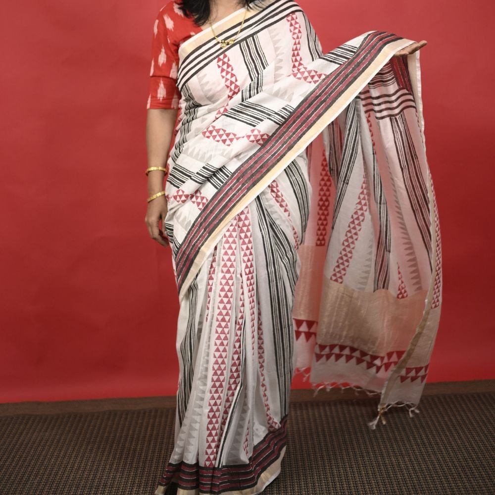 Aartyz geometric print silk saree