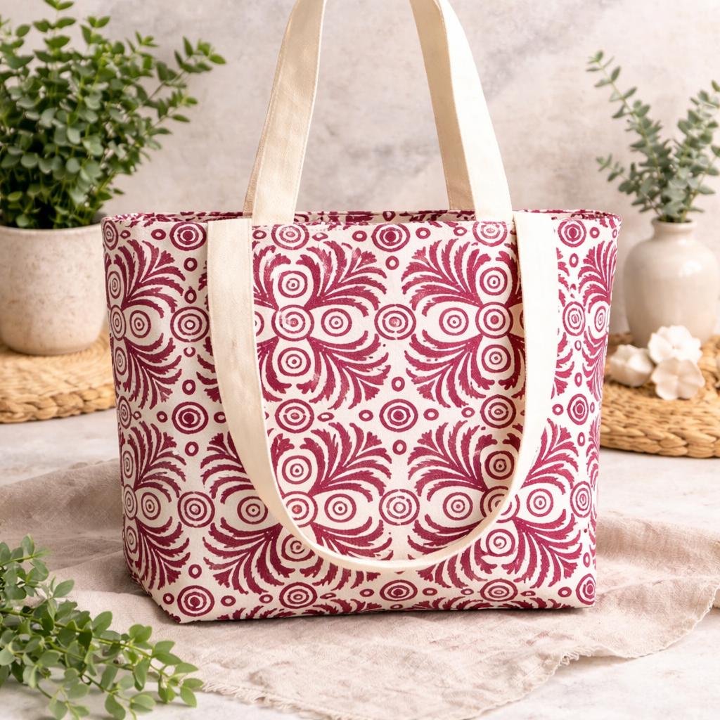 Canvas hand block printed handbag