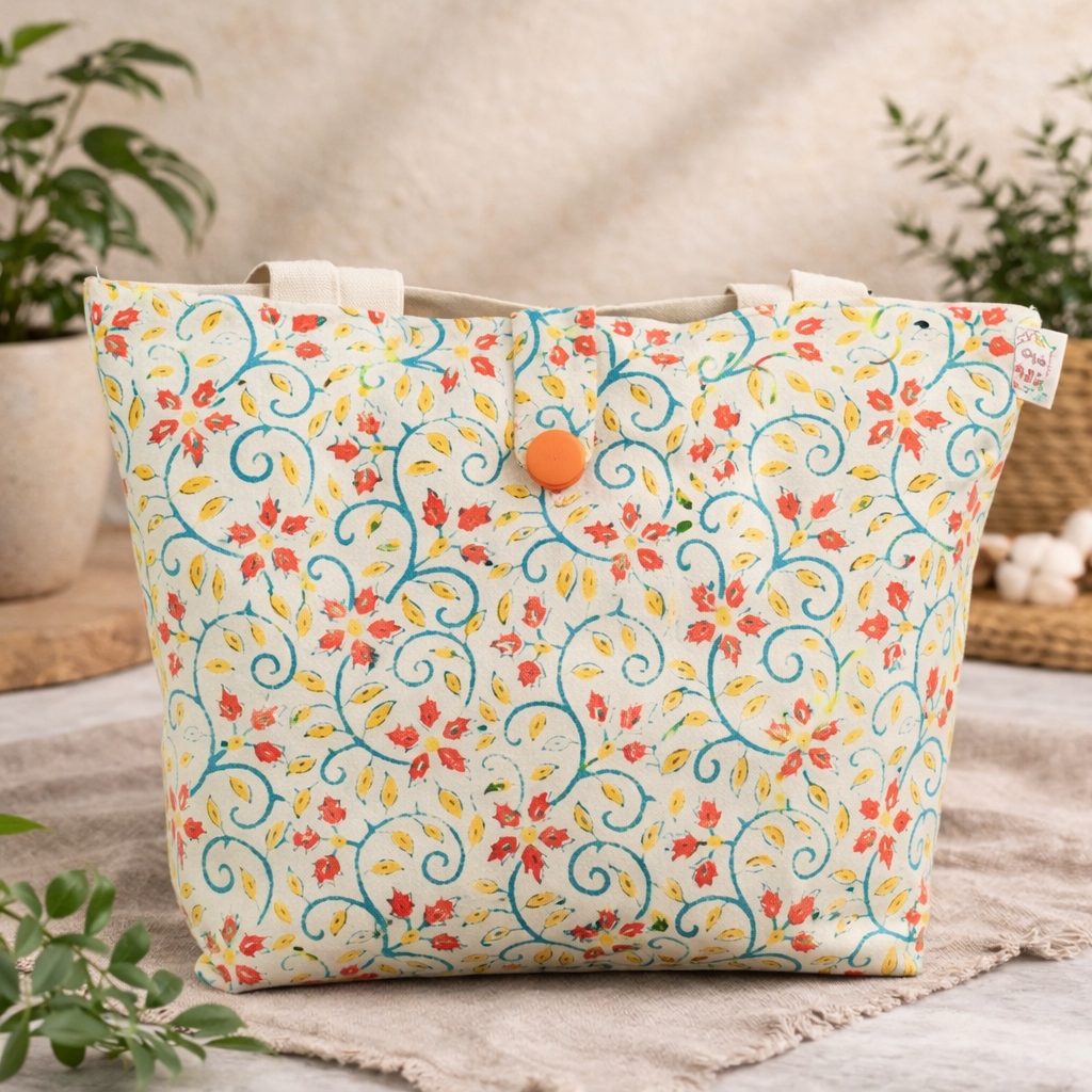 Multicolour hand block printed handbag