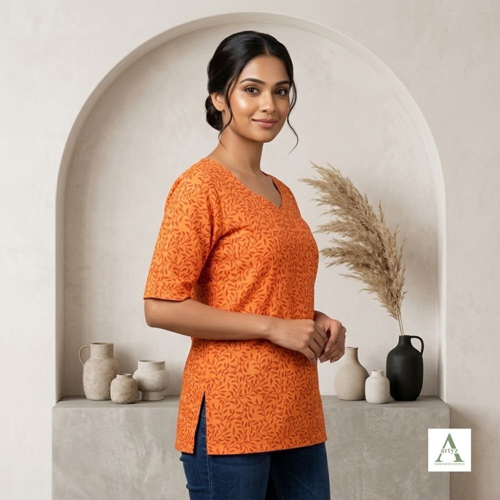 Aartyz orange overall print top
