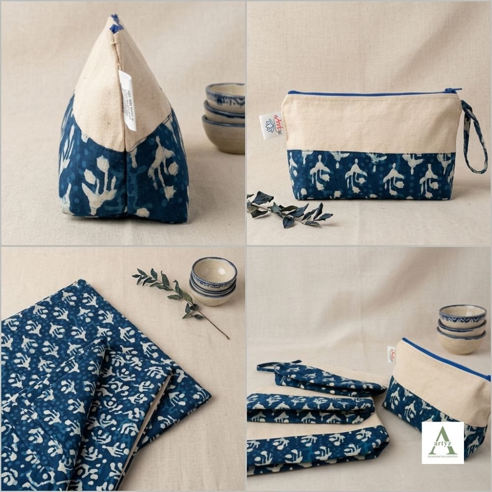 Handcrafted Indigo Dabu Print Mini Pouch
