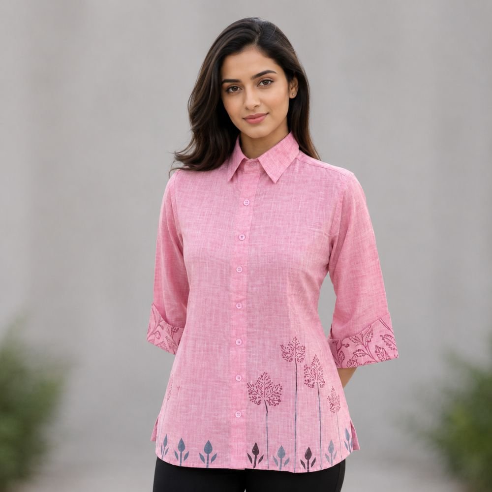 Aartyz pink leaves motif shirt