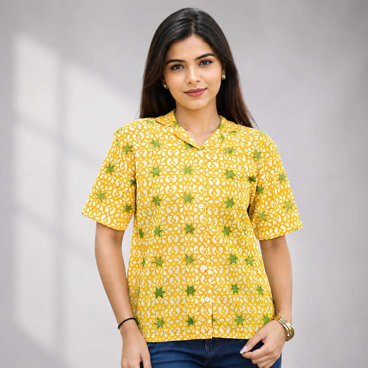 Aartyz yellow block printed shirt